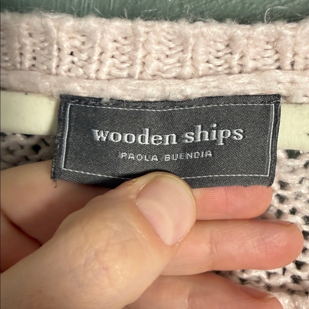 Wooden Ships Fisherman Sweater S/M Light Pink Mohair Wool Blend Cozy Knit - Picture 4 of 8